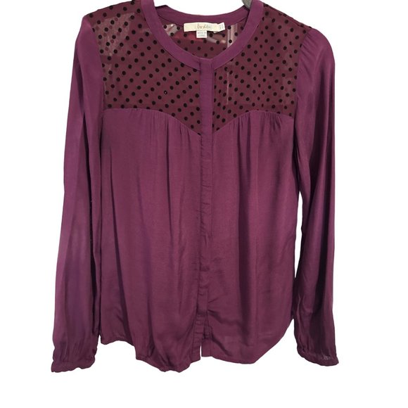 Boden women’s size 6 purple long sleeve polka dot yoke button front top - Picture 1 of 7